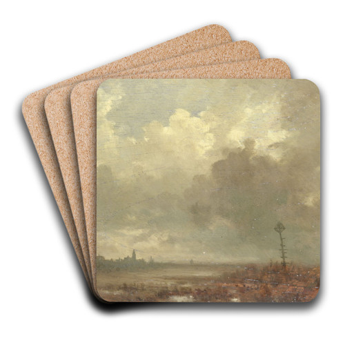 Riviergezicht bij avond by Adolphe Mouilleron Art Drink Coaster set