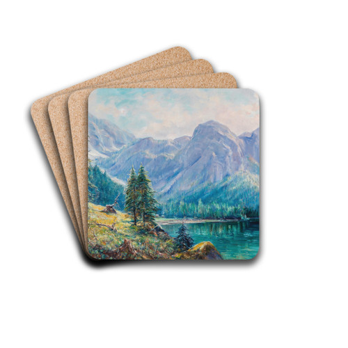 Hallstttersee with View of the Dachstein by Carl Kaiser-Herbst Drink Coasters - set of 4