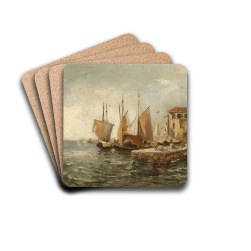 Fishermen in the Harbour of Volosco by Leontine von Littrow Drink Coasters - set of 4