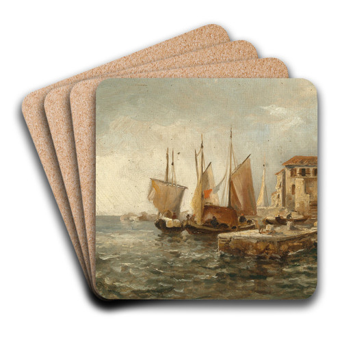 Fishermen in the Harbour of Volosco by Leontine von Littrow Art Drink Coaster set