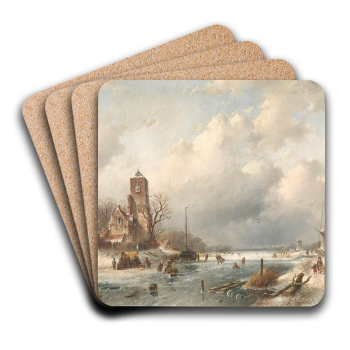 Winter Scene by Charles Leickert Art Drink Coaster set