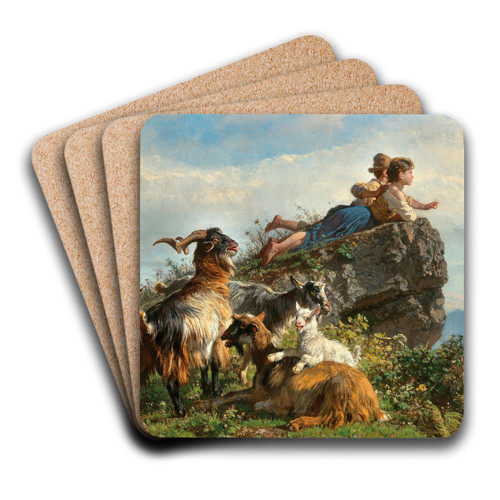 The Little Goatherders by Filippo Palizzi Art Drink Coaster set