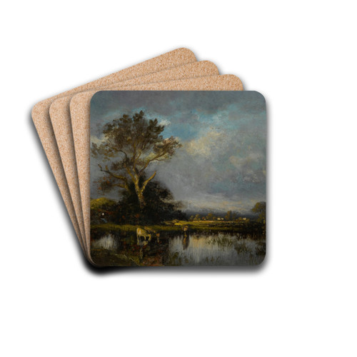 Landscape with Pond and Tree by Jules Dupr Drink Coasters - set of 4