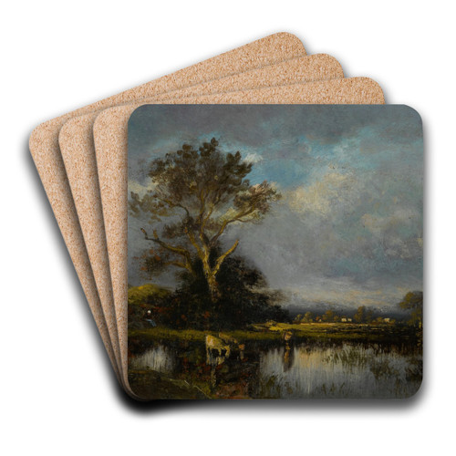 Landscape with Pond and Tree by Jules Dupr Art Drink Coaster set