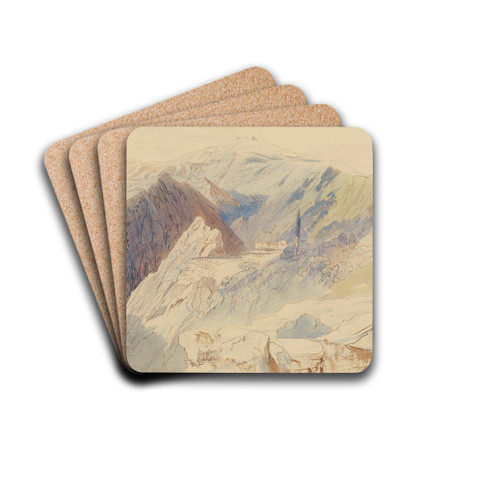 The Monastery of St Nilus, Mount Athos by Edward Lear Drink Coasters - set of 4 The Monastery of St Nilus, Mount Athos by Edward Lear Drink Coasters - set of 4