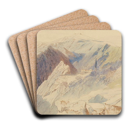 The Monastery of St Nilus, Mount Athos by Edward Lear Art Drink Coaster set The Monastery of St Nilus, Mount Athos by Edward Lear Art Drink Coaster set