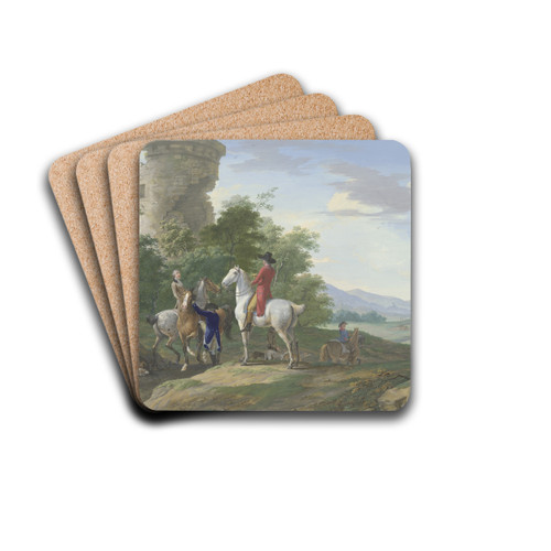 Jger mit Pferden und Jagdhunden machen bei einer Ruine halt by Johann Georg Pforr Drink Coasters - set of 4