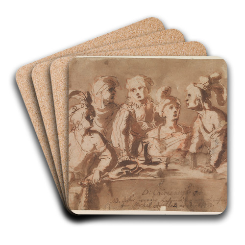 Musikere samlet omkring et bord by Antonio Carneo Art Drink Coaster set