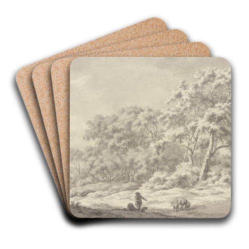 Am Waldesrand einige Schafe, vorn zwei Hirten und ein Hund by Franciscus Andreas Milatz Art Drink Coaster set