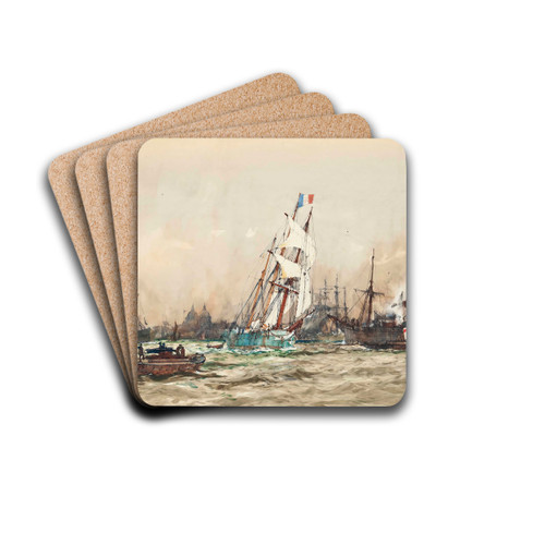 With Wind And Tide, Greenwich by Charles Edward Dixon Drink Coasters - set of 4 With Wind And Tide, Greenwich by Charles Edward Dixon Drink Coasters - set of 4