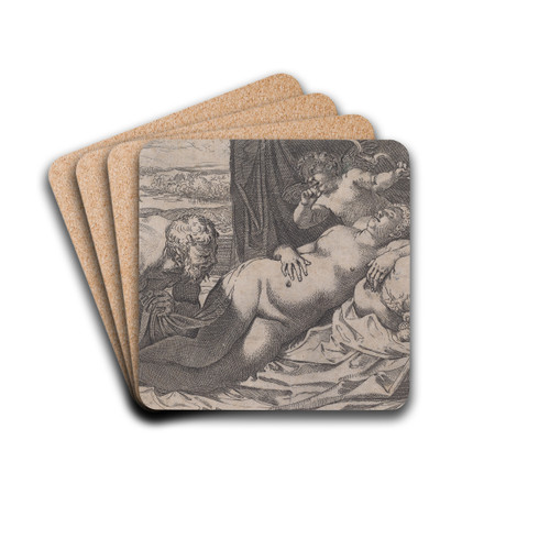 Venus and a Satyr by Annibale Carracci Drink Coasters - set of 4