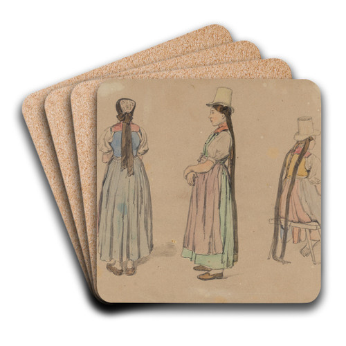 Drei Figurenstudien einer Buerin in Triberger Tracht by Johann Baptist Kirner Art Drink Coaster set
