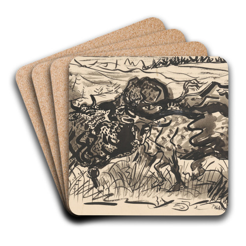 Cows in a Pasture by Arnold Peter Weisz-Kubnan Art Drink Coaster set