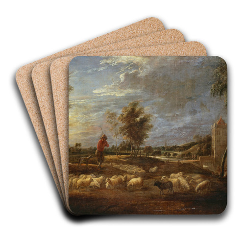 Sunset Landscape with a Shepherd and his Flock by David Teniers The Younger Art Drink Coaster set