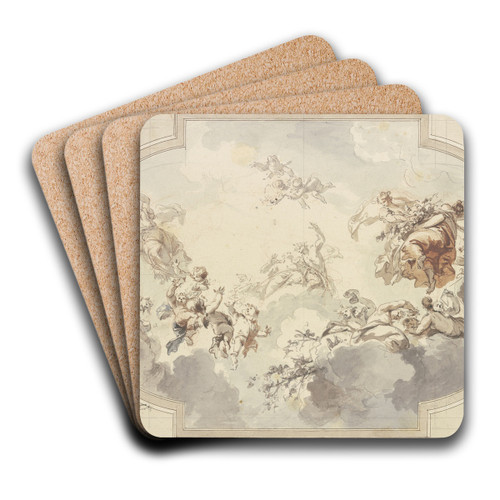 Viele Genien und Bacchanten schweben in Wolken by Jacob de Wit Art Drink Coaster set