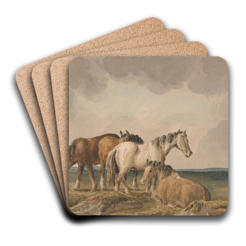 Four Ponies on a Welsh Moor by Thomas Creswick Art Drink Coaster set