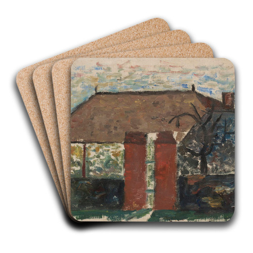 House with a red gate by Tadeusz Makowski Art Drink Coaster set