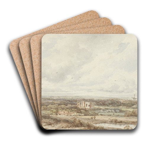 Gezicht vanuit de duinen op de rune van Brederode by Arnoldus Johannes Eymer Art Drink Coaster set Gezicht vanuit de duinen op de rune van Brederode by Arnoldus Johannes Eymer Art Drink Coaster set