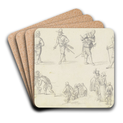 14 Figurenstudien, meist Soldaten by Johann Ludwig Ernst Morgenstern Art Drink Coaster set