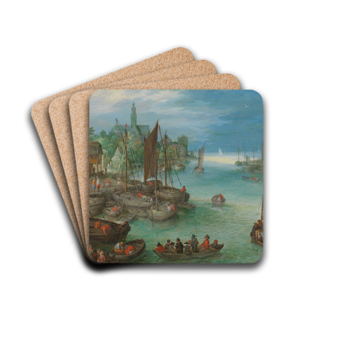 View of a City along a River by Jan Brueghel The Elder Drink Coasters - set of 4
