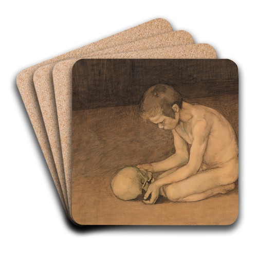 Boy with Skull by Magnus Enckell Art Drink Coaster set