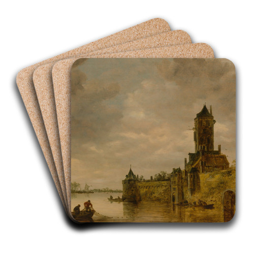Castle by a River by Jan van Goyen Art Drink Coaster set