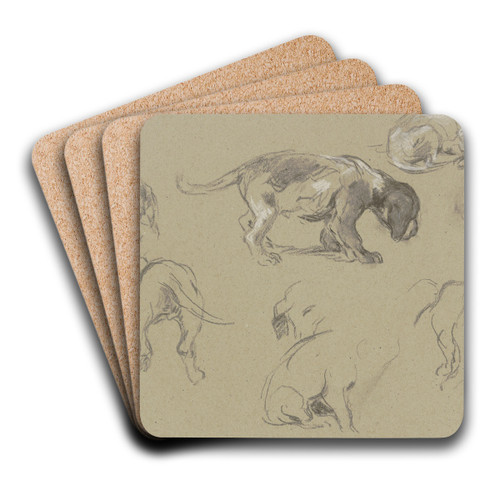 Studienblatt; Sieben junge Dackel by Anton Burger Art Drink Coaster set Studienblatt; Sieben junge Dackel by Anton Burger Art Drink Coaster set