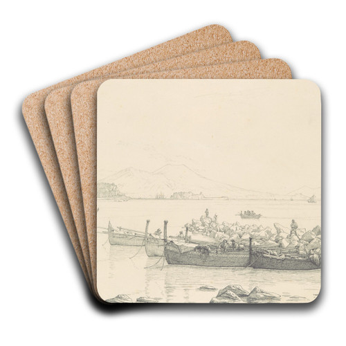 The Bay of Naples with Vesuvius in the Background by Christen Kbke Art Drink Coaster set