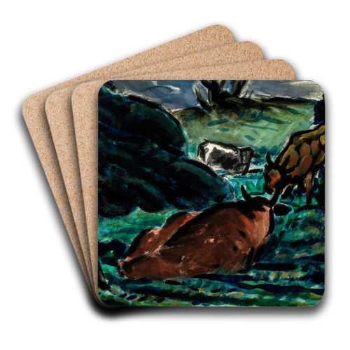 Cows Reclining by Louis Wiesenberg Art Drink Coaster set Cows Reclining by Louis Wiesenberg Art Drink Coaster set