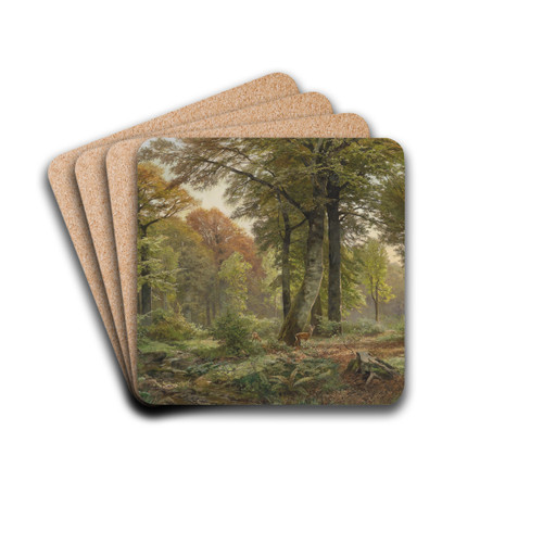 Waldlichtung mit Rehwild by Heinrich Bhmer Drink Coasters - set of 4