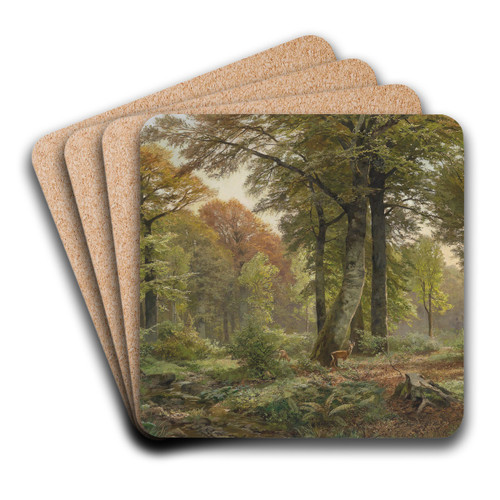 Waldlichtung mit Rehwild by Heinrich Bhmer Art Drink Coaster set