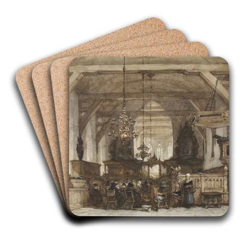 Interieur van de Oude Kerk te Maasland by Johannes Bosboom Art Drink Coaster set