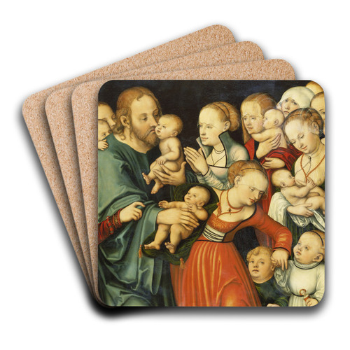 Christ Blessing the Children by Lucas Cranach the Elder Art Drink Coaster set