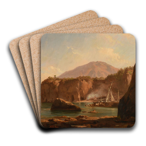 Grottes et falaises au bord de la mer by Jacques-Raymond Brascassat Art Drink Coaster set