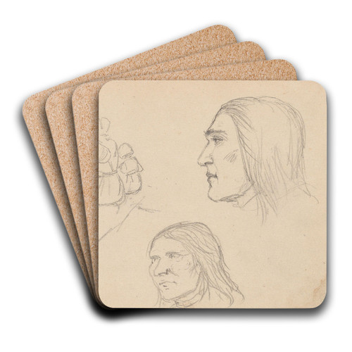 Figurgruppe; to studier av mannshode by Adolph Tidemand Art Drink Coaster set