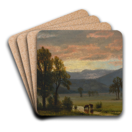Landscape With Cattle by Albert Bierstadt Art Drink Coaster set