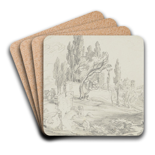Landschaft, hinten rechts San Miniato al Monte in Florenz by Friedrich Metz Art Drink Coaster set