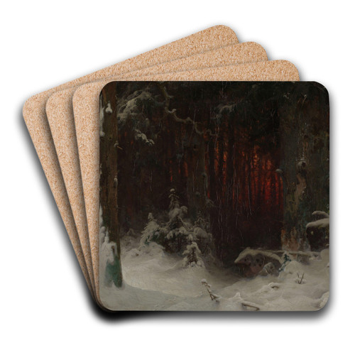 Wooded Landscape in Snow by Ludvig Munthe Art Drink Coaster set