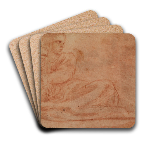 Seated figure to the right by Correggio Art Drink Coaster set