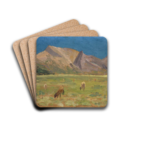 Grazing Sheep in front of Bare Hills by Ernst Schiess Drink Coasters - set of 4 Grazing Sheep in front of Bare Hills by Ernst Schiess Drink Coasters - set of 4