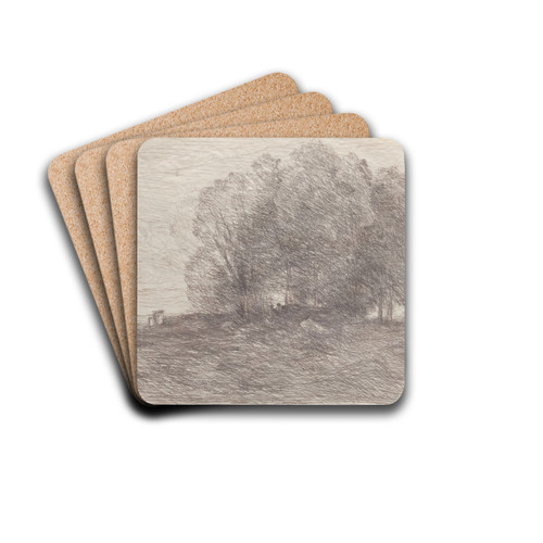 Group of Trees by Jean-Baptiste-Camille Corot Drink Coasters - set of 4 Group of Trees by Jean-Baptiste-Camille Corot Drink Coasters - set of 4