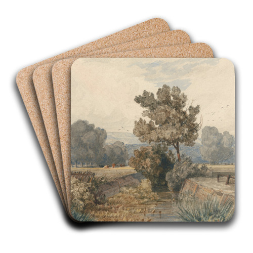 Scene at Elmham, Norfolk by Miles Edmund Cotman Art Drink Coaster set Scene at Elmham, Norfolk by Miles Edmund Cotman Art Drink Coaster set