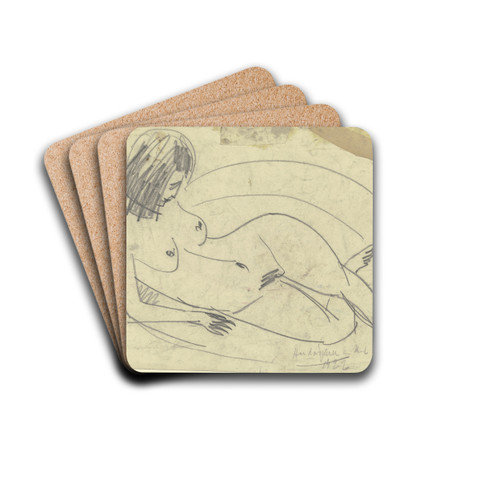 Reclining female nude by Ernst Ludwig Kirchner Drink Coasters - set of 4
