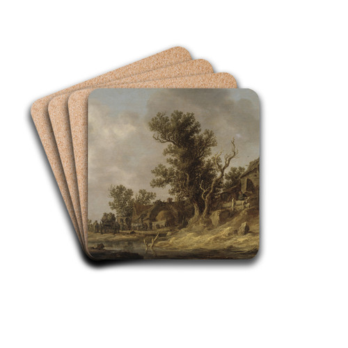 Resting at a Tavern by Jan van Goyen Drink Coasters - set of 4 Resting at a Tavern by Jan van Goyen Drink Coasters - set of 4