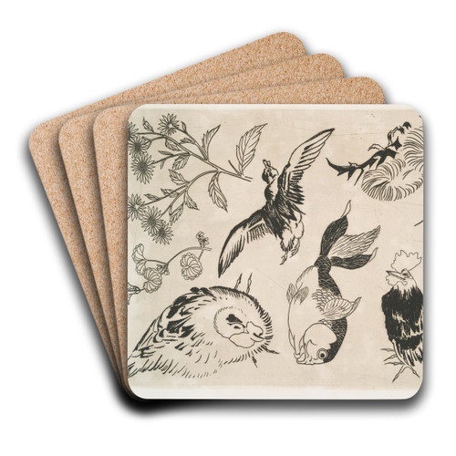 Coq, canard, poisson, plantes by Flix Bracquemond Art Drink Coaster set