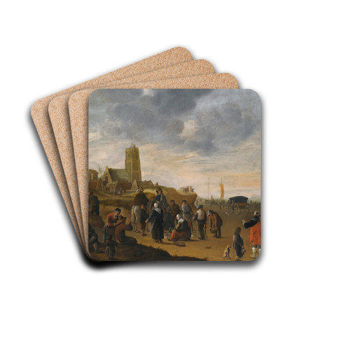 A View Of The BeachAt Scheveningen by Cornelis Beelt Drink Coasters - set of 4