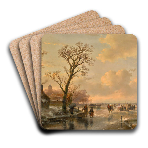 Skaters on a frozen river by Andreas Schelfhout Art Drink Coaster set Skaters on a frozen river by Andreas Schelfhout Art Drink Coaster set