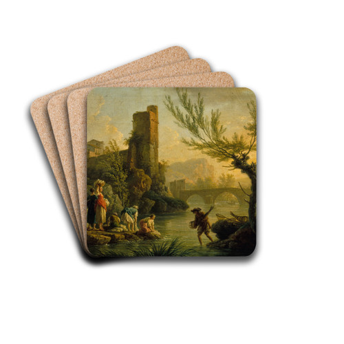 Paysage avec des lavandires by Claude-Joseph Vernet Drink Coasters - set of 4