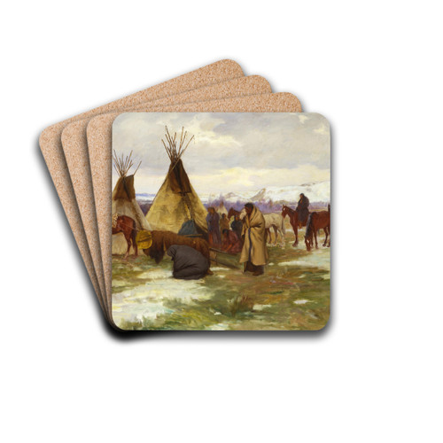Burial Cortege of a Crow Chief by Joseph Henry Sharp Drink Coasters - set of 4 Burial Cortege of a Crow Chief by Joseph Henry Sharp Drink Coasters - set of 4