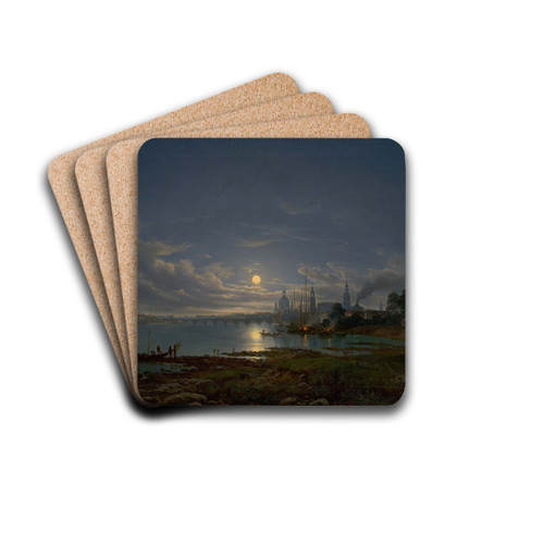 Ansicht auf Dresden, Mondschein by Johann Anton Castell Drink Coasters - set of 4 Ansicht auf Dresden, Mondschein by Johann Anton Castell Drink Coasters - set of 4